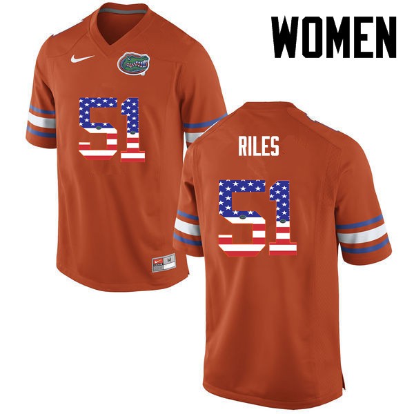 Florida Gators Women #51 Antonio Riles College Football USA Flag Fashion Orange